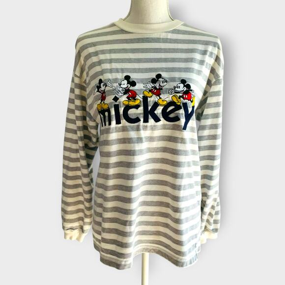 The Disney Store Top Long Sleeve Tee Mickey Mouse Vintage Striped Crew Neck M - Picture 2 of 9